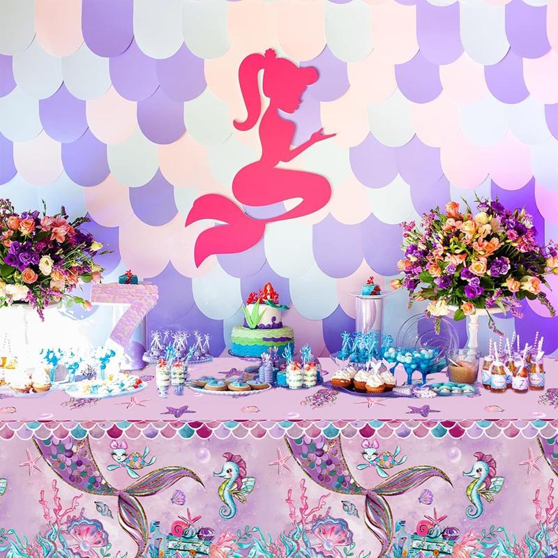 Little Mermaid Disposable Tablecloths Mermaid Birthday Party Decor 1st Birthday Girl Under the Sea Party Supplies Baby Shower