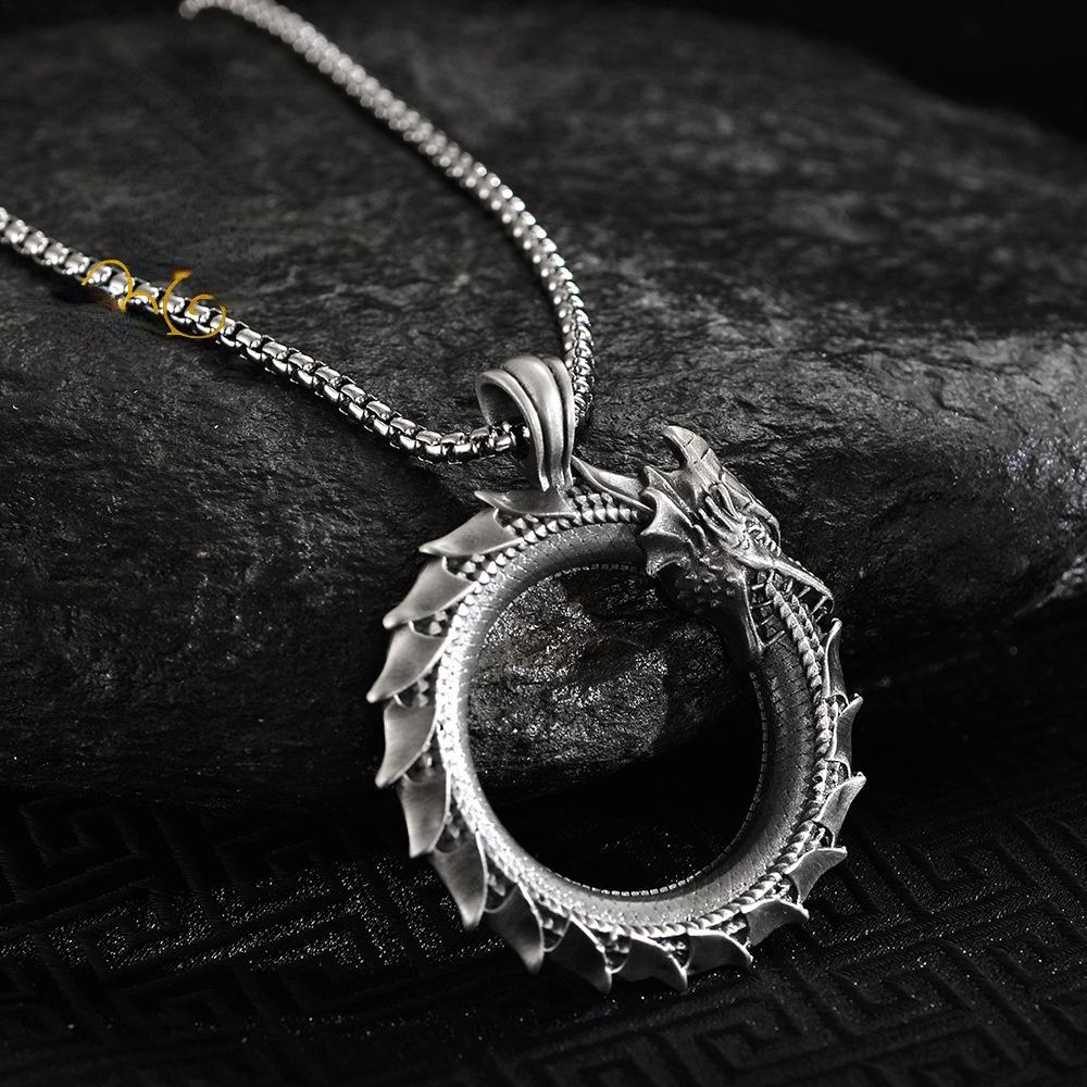 Simple Retro Circle Dragon Pendant Necklace Motorcycle Party Punk Articulated Snake Snake Necklace Party Men Women Gift Jewelry