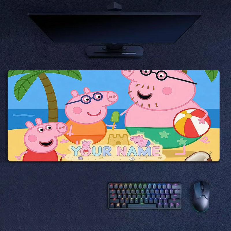 Custom Name,Peppa Pig Mouse Pad, Large Gaming Desk Mat, Non-slip XXL Mousepad for Laptop & Tablet, Mini PC Playmat with Stitched Edges