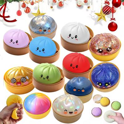 Divers Styles Multicolore Vibrant à Paillettes Boule Anti-Stress Squeeze Réaliste en Forme de Ravioli Kawaii Mignonne Bureau Maison