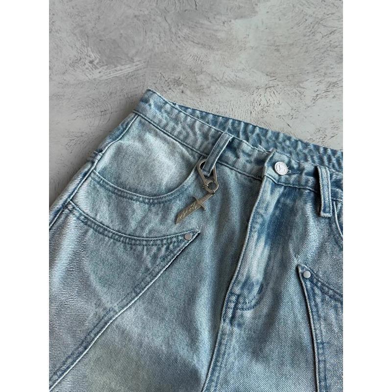 ROADVIBE Vintage Kirschblüte Schwarzer Ritter Stickerei Jeans Y2k Retro Baggy Gerade Denim Hose Blaue Waschung Jean Herrenbekleidung Streetwear