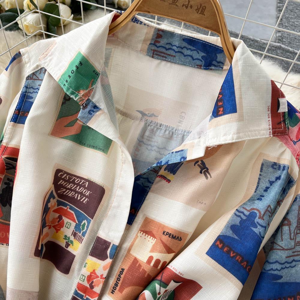 RUGOD Europe and the United States Design Sense Print Dress Women's Lace-up Waist Slimming Western-style Long-sleeved A-line Dress