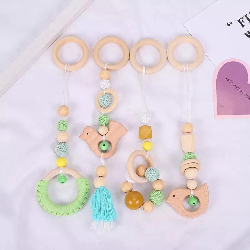 Decoration Fringe Pendant Beech Wooden Baby Teethers Set Animal Shape Baby Learning Toys Custom New Born Gift Set Teether Set