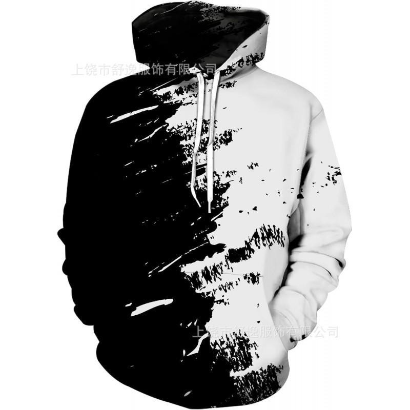 Mens Oversized Hooded Sweatshirt With Digital Print Casual Long Sleeve Top