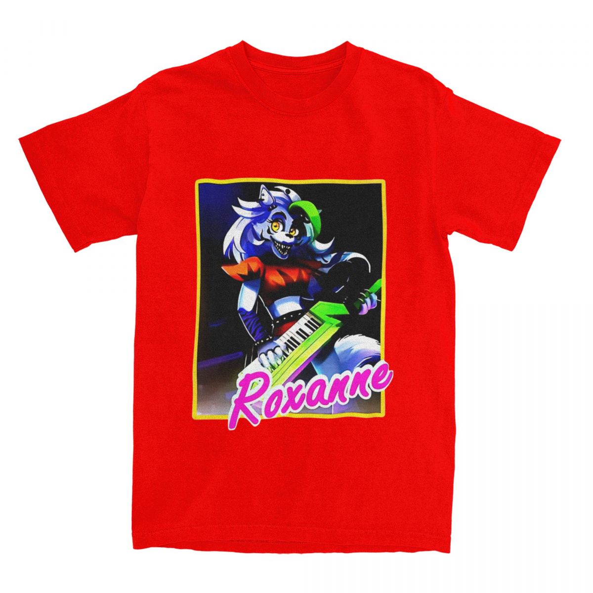

Priting Roxanne Wolf FNAF TShirt Men Cotton Short Sleeve Round Neck Summer Clothes S