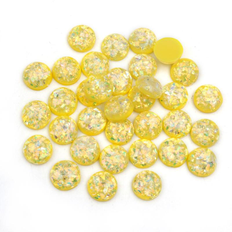 40 Stück Mode Neu 12mm Eingebaut Goldfarbe Metallfolie Flache Rückseite Harz Cabochons Cameo Kuppel DIY Schmuckzubehör