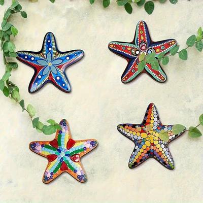 4 Pezzi Decorazioni da Parete Costiere a Stella Marina Estiva Tema Spiaggia Stella Marina in Legno Scultura da Appendere in Stile Rustico per Decorazione Bagno Camera da Letto