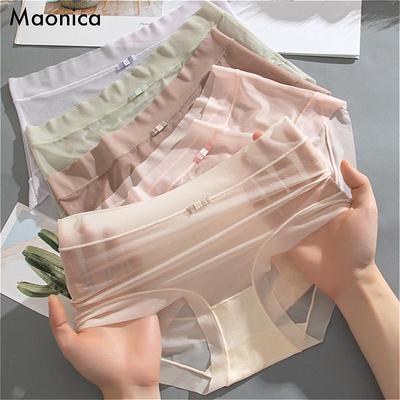 Nahtlose Maskenhöschen aus Eisseide für Damen, mittlere Taille, leichte Dreieckshose, reine Farbe, schnelltrocknende Damenunterwäsche M-XL
