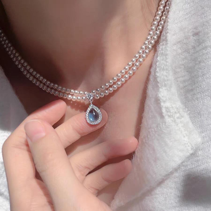 Shi Jia Lux Double-Layer Aquamarine Pearl Choker - French Design Necklace