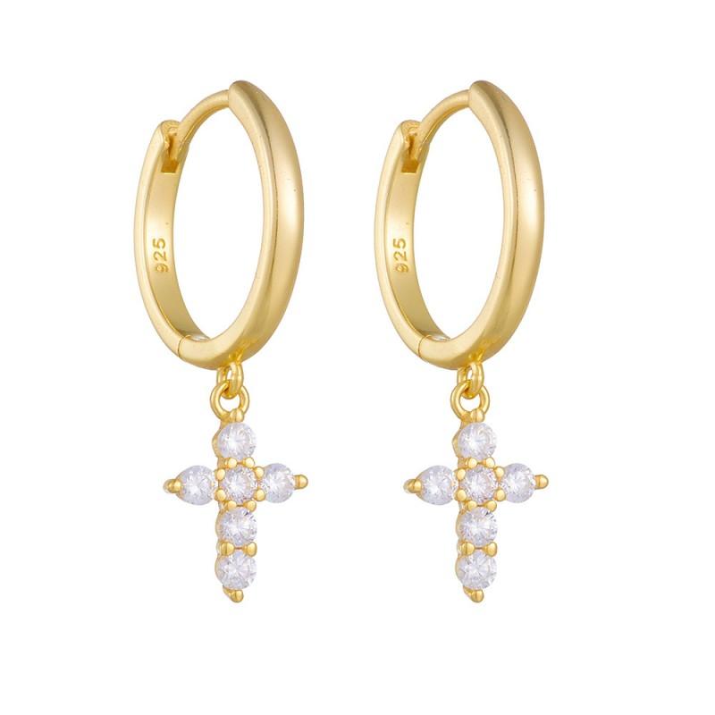 Geometric Cross Stud Earrings Women Sterling With Cubic Zirconia Fashion Lightweight Hoop Jewelry 925 Sterling Silver