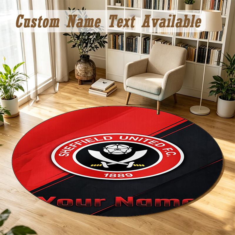 Round Rug Custom NameSheffield United FC Pattern Non Slip Carpet Home Floor Decor