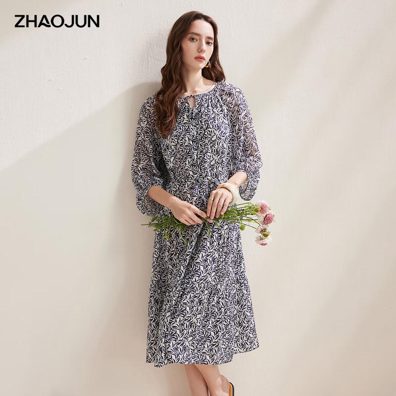 Zhao Jun Floral Silk Tie-Waist Midi Dress M