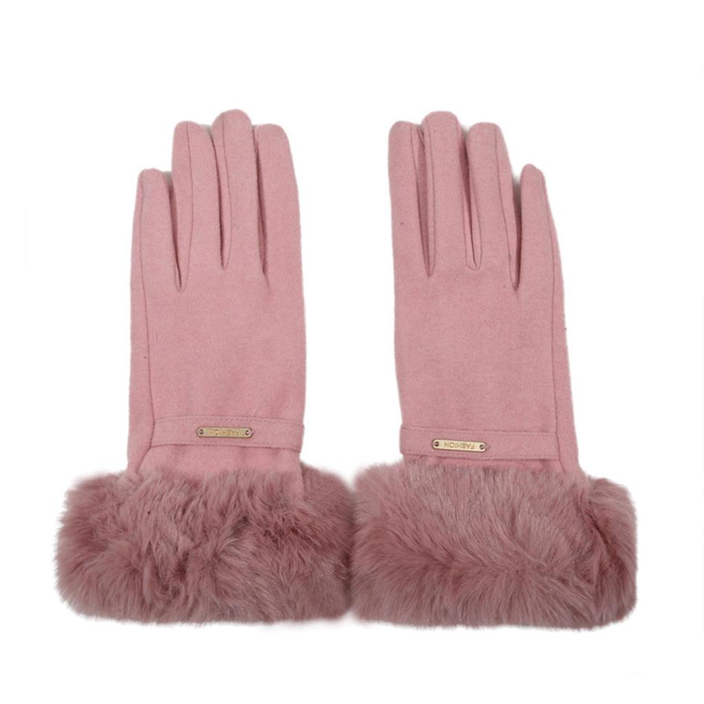 Winter Women Keep Warm Plus Velvet Touch Screen Thicken Plush Wrist Suede Gloves Fashion Personality Elegant Drive Cycling