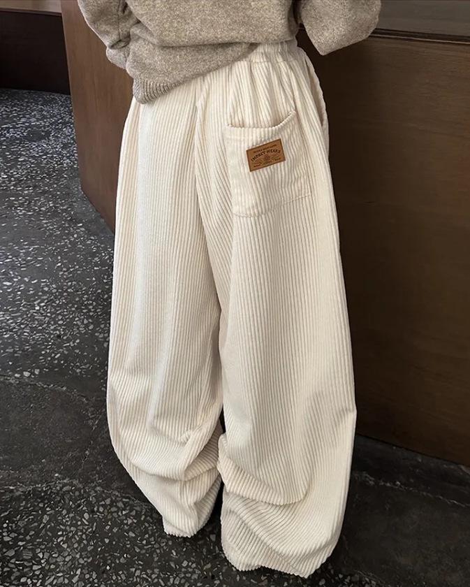 Corduroy High-Waist Striped Drawstring Trousers