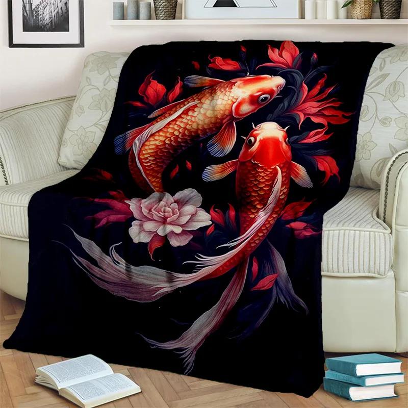 Naturalize Koi Carp Yin Yang Fish Blanket,Soft Throw Blanket for Home Bedroom Bed Sofa Picnic Travel Office Cover Blanket Kids