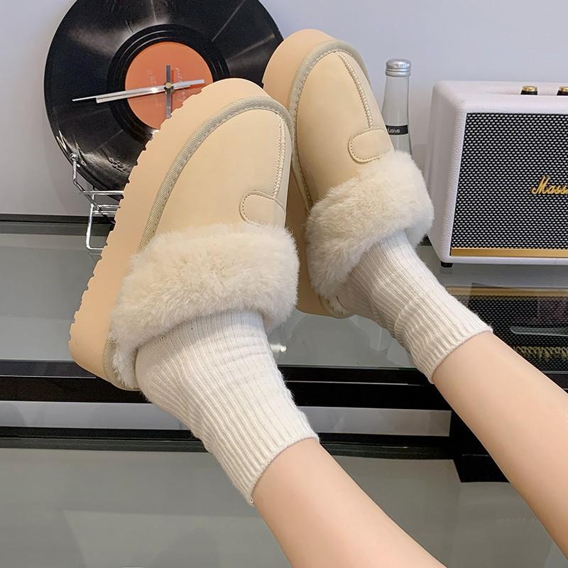 2025 new snow boots women's winter fur integrated fluffy shoes plush thick-soled warm outer wear bag head half slippers