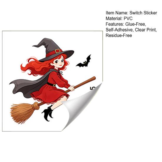 Festive Party Ornaments Halloween Switch Sticker, Witch Riding Broom Light Decal, Easy Apply Wall Stickers Self-Adhesive for Bedroom Living