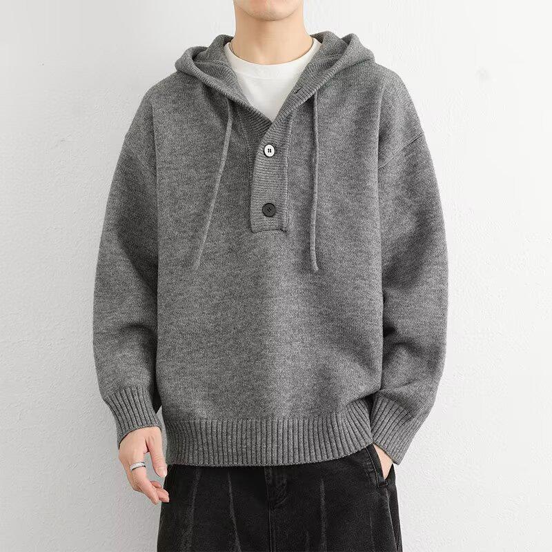Men s High-End Korean Style Hooded Knit Sweater - Trendy, Loose, Casual, Autumn/Winter Versatile Top Medium