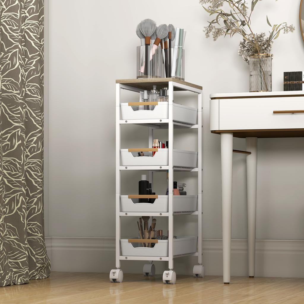 5-Tier Storage Trolley On Wheels - White