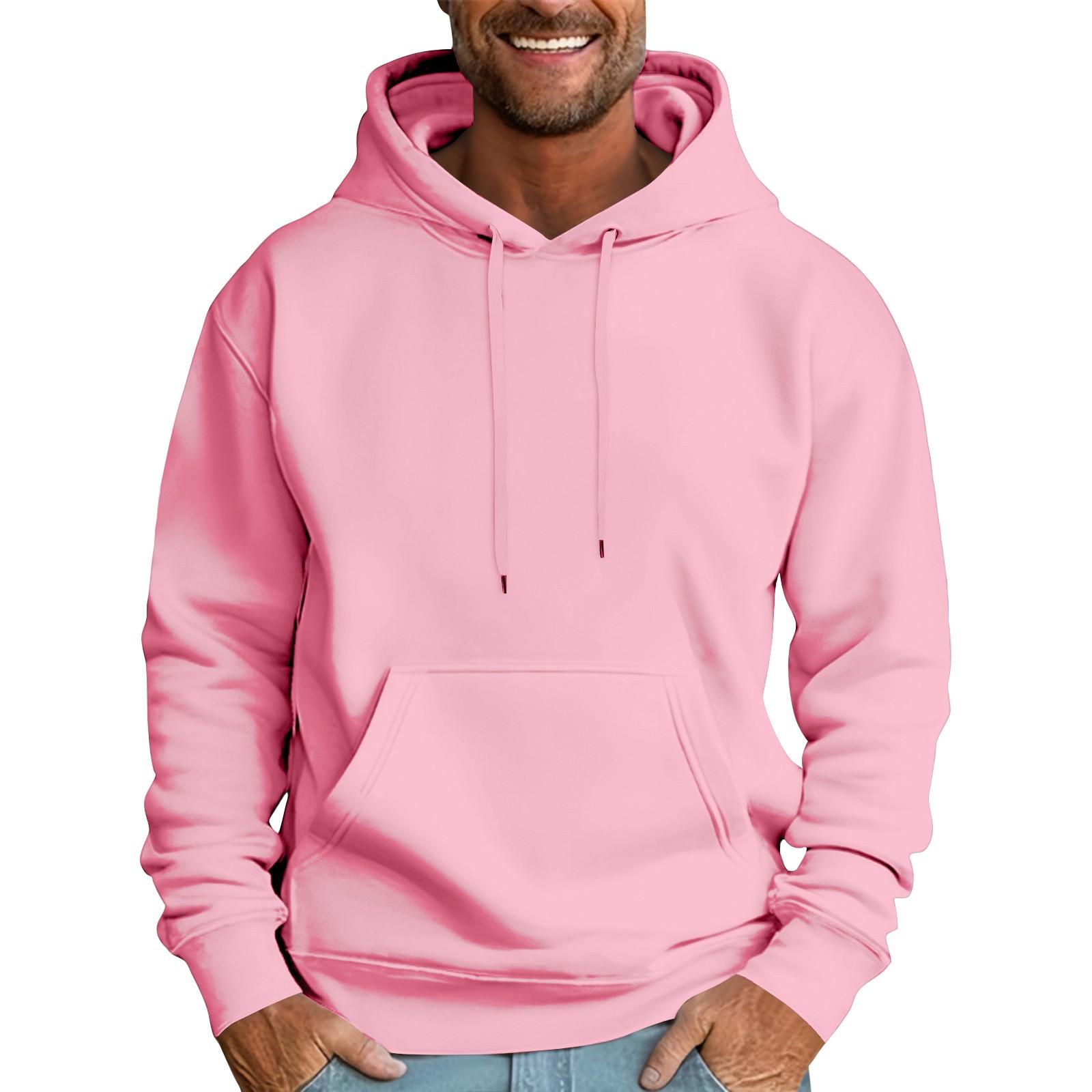 

Мужская повседневная толстовка свободного кроя однотонная со шнурком худи с большим карманом спортивная толстовка L розовый