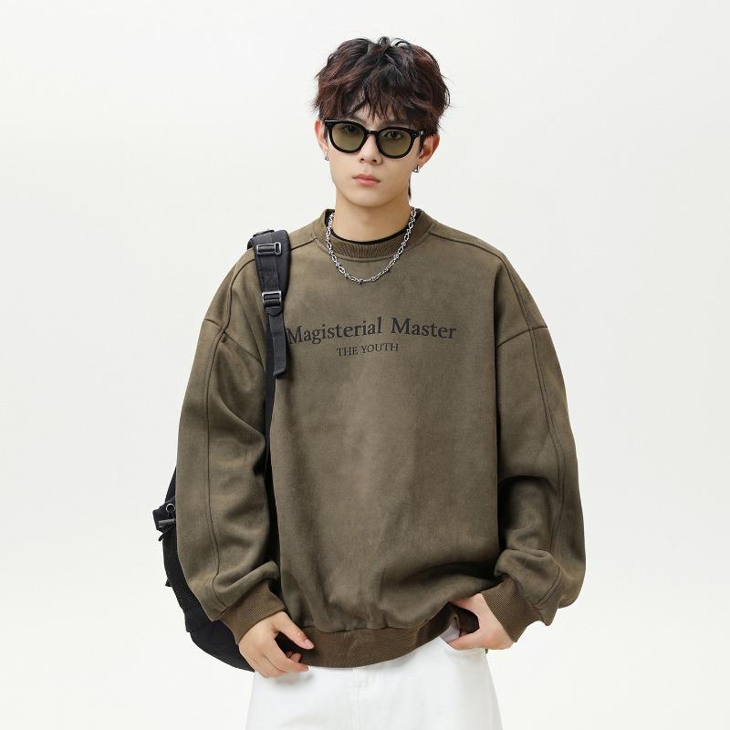 Men S Vintage Crew Neck Pullover Sweatshirt American Letter Print Casual