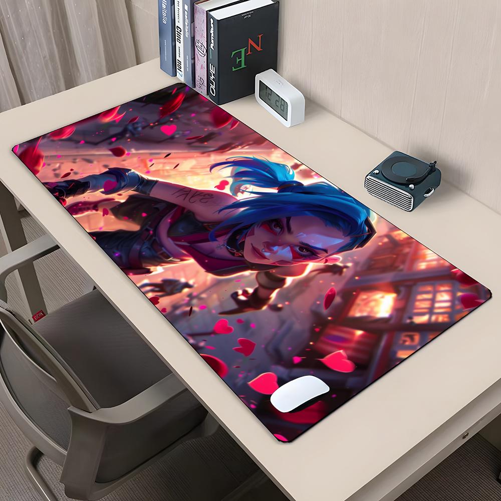 A League Of Legends Jinx Mouse Pad Rubber Antislip Keyboard Pad 40x90cm Mousepad Gaming Accessories XXL Office Computer Mat