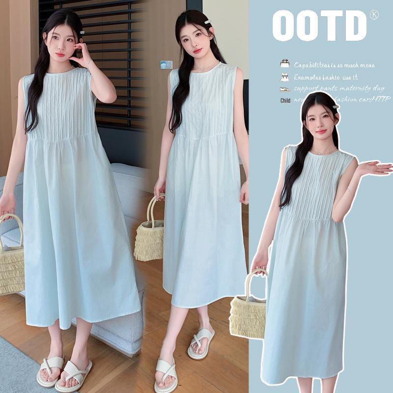 2026 Korean-Style Maternity Sleeveless Dress - Loose, Simple, Belly Covering, Summer Fashion 2XL
