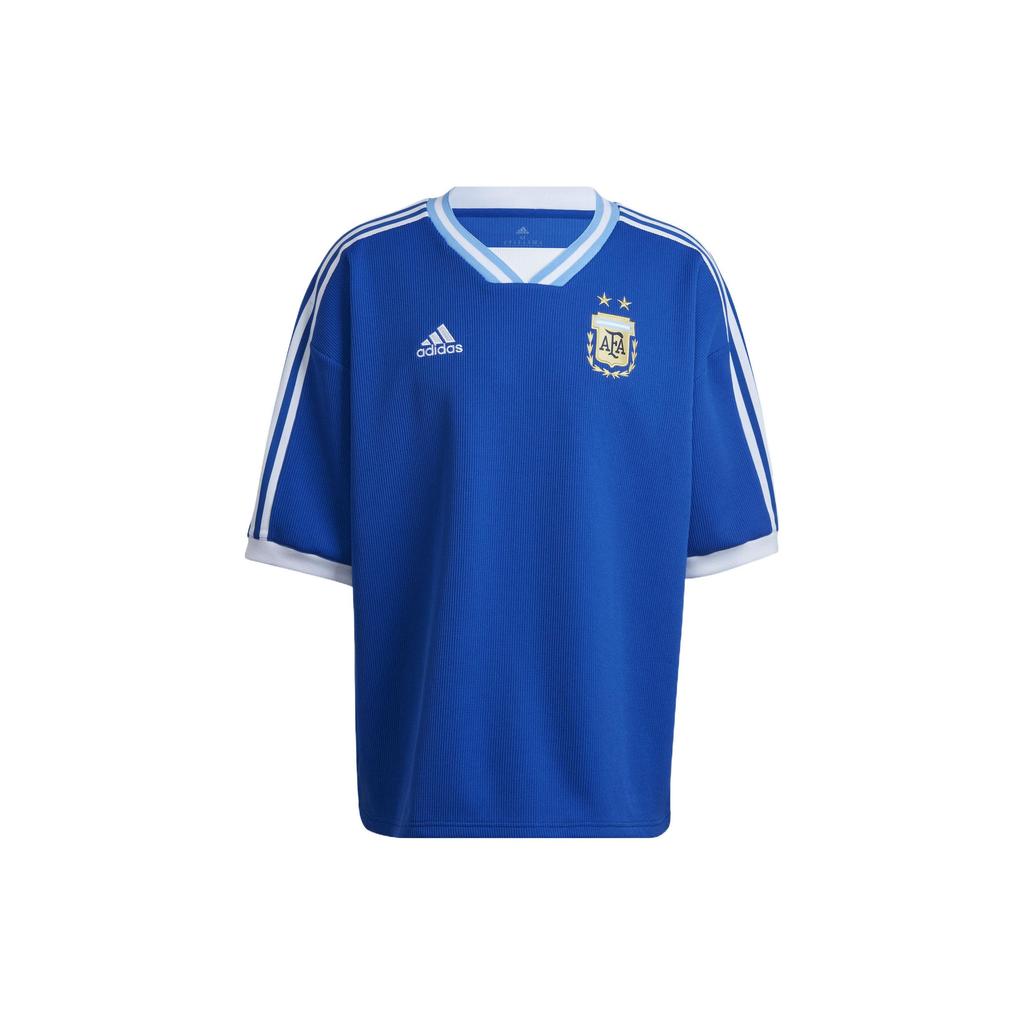 Adidas Argentina Team Logo Embroidered Striped Short Sleeve Soccer Jersey Men Tops Blue HG4239