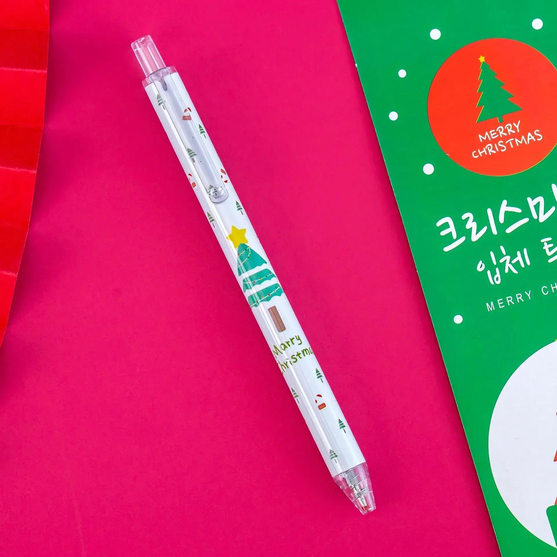 

New 1Pcs/6Pcs Christmas Gel Pen 0.5mm Black Ink Retractable Pen For Writing Supplies School Office Suppliers pen Kids Gifts black