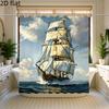 Steamboat Sailing Ship Ocean Sea Bathroom Shower Curtain Tropical Yacht Print Large Bath Curtain Polyester