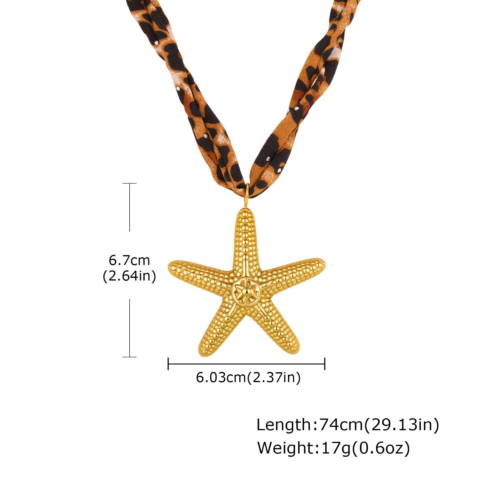

Fashion Creative Leopard Print Velvet Chain Necklace Stainless Steel Starfish Pendant Neck Choker Charm Jewelry for Women