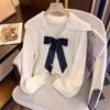 Sweater Bowknot Collar Cardigan Knitted Jacket Women 2023 Winter French Soft Waxy Long Sleeve Casual Cardigan Sweater Female Top