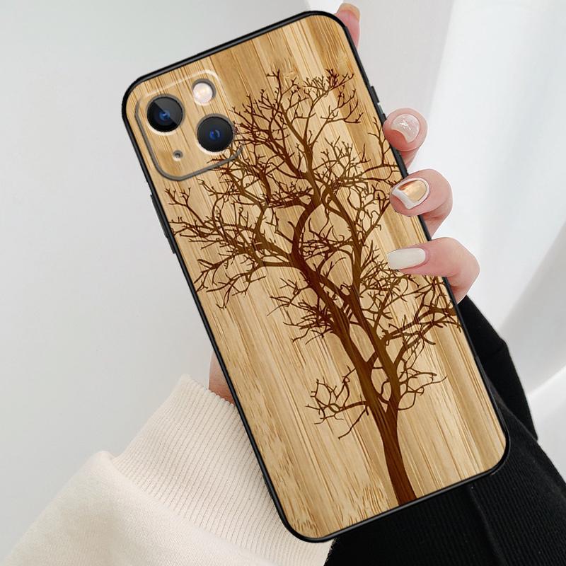 Tree Flower Bamboo Wood Phone Case For iPhone 17 Pro Max 16 15 11 13 12 14 Pro Max mini 15 16 Plus 16e 17 Air Cover