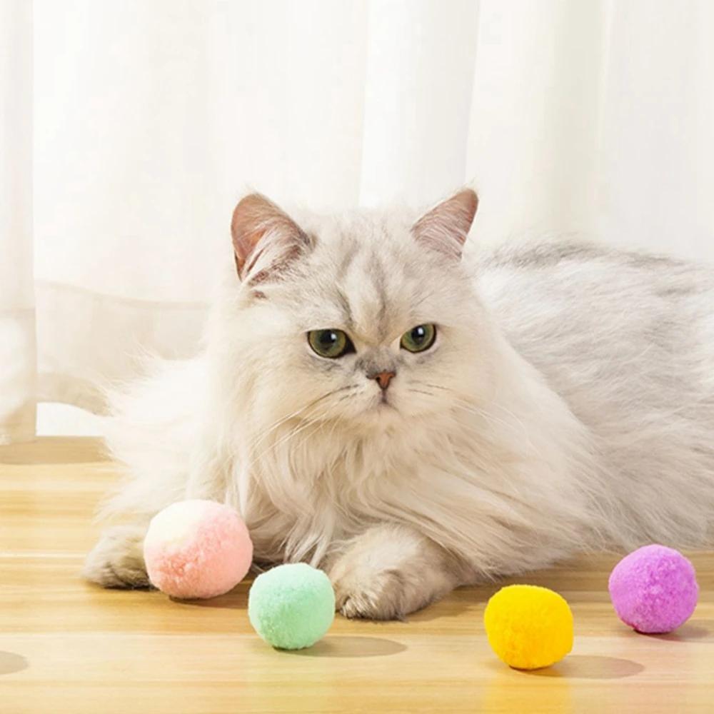 12pcs/Box Cat Toy Balls Soft Poms Ball Pet Interactive Toy Soft Pompon Ball Toy Cats Interactive Cat Toys
