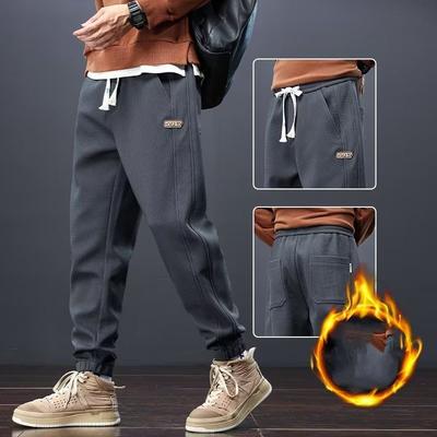 Winter Herbst Herren Jogginghose Locker Elastischer Bund mit Dicken Plüschtaschen Elastischer Knöchelbund Einfarbige Jogginghose für Freizeitkleidung, Jogginghose