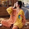 Korallenfleece Schlafanzug Damen Herbst und Winter Neu Damen Langarm Plüsch Niedlich Cartoon Flanell Hauskleidung