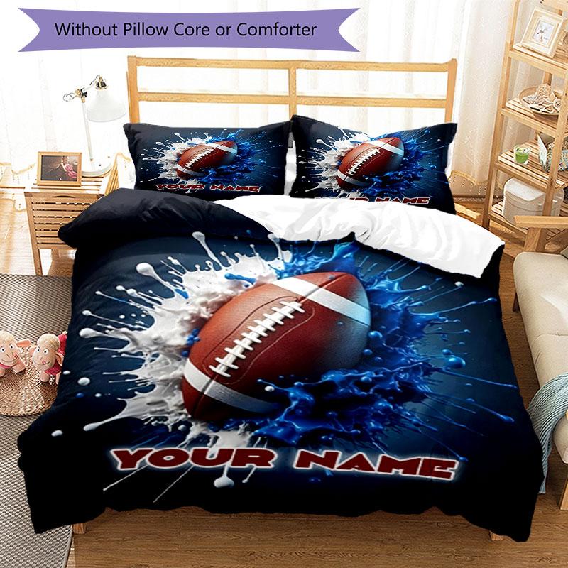 3PC Custom Name Football Splash Artwork Bedding Set Printed Bedding Set Duvet Cover Closure Includes 1 Duvet Cover & 2 Pillowcases for All Seasons Bed