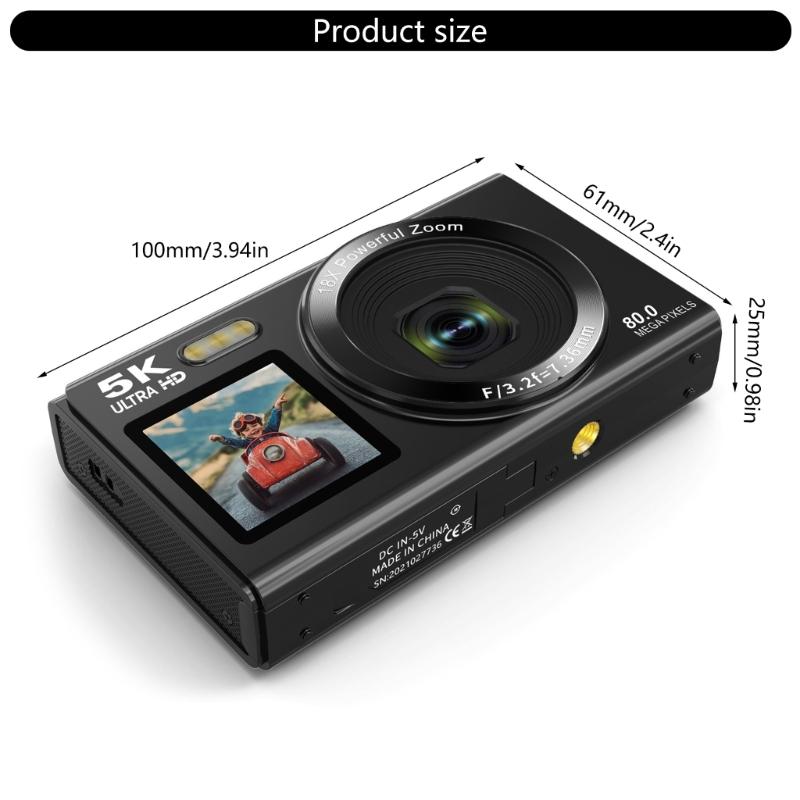 5K Doppelscreen Digitalkamera 80MP Sensoren 18-facher Zoom WiFi-fähig Kompaktes Gehäuse Eingebauter Blitz für Reisen