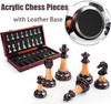 Large 16'' Folding Wooden Chess Set with Weighted Acrylic Pieces - 3.5'' King, Storage Slots, Gift for Adults