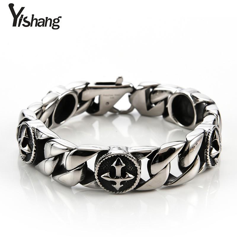 Mens Titanium Steel Cross Bracelet Vintage Style Geometric Design Cast Crafted Gift Occasions