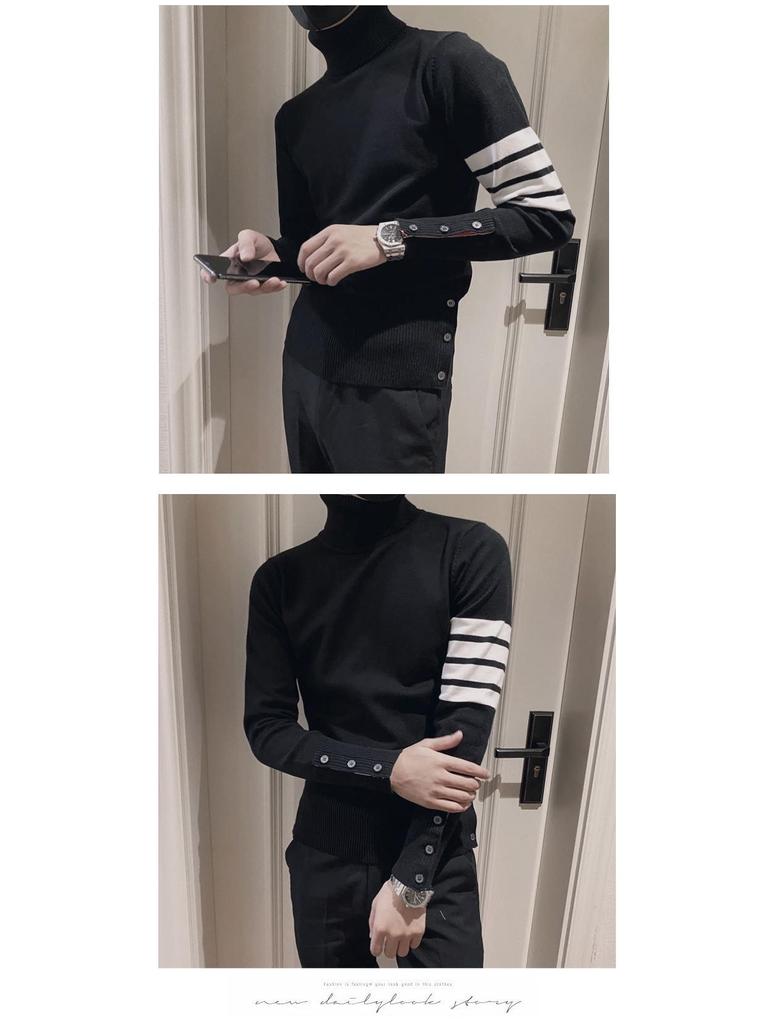 2024 Winter Korean Slim Fit Men's Casual High Neck Knit Sweater