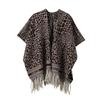 Solid Beige Tassel Hem Open Front Poncho Cape Soft Faux Cashmere Wrap Shawl for Women
