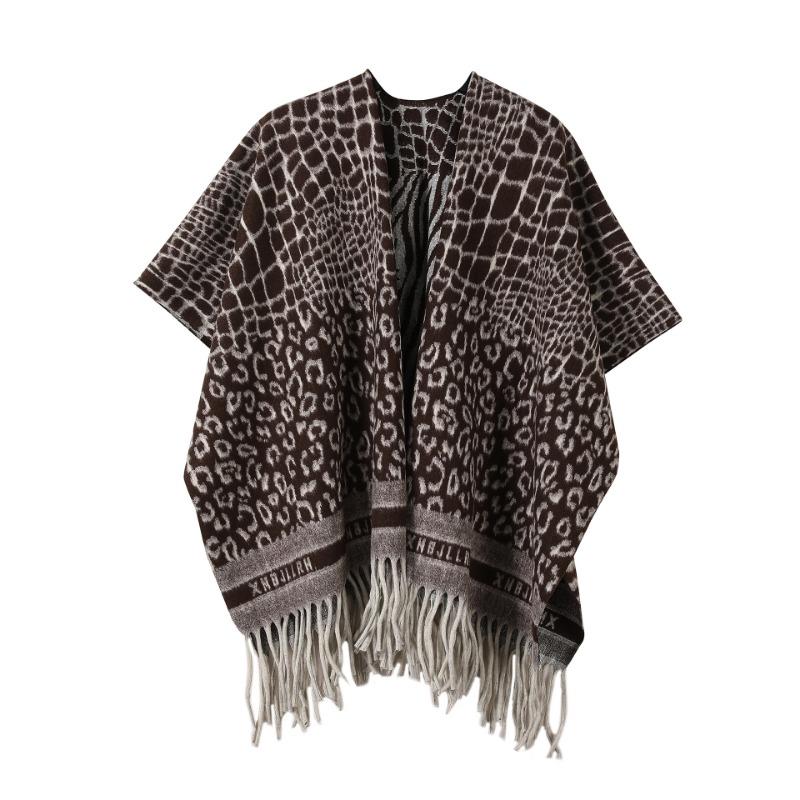 Solid Beige Tassel Hem Open Front Poncho Cape Soft Faux Cashmere Wrap Shawl for Women