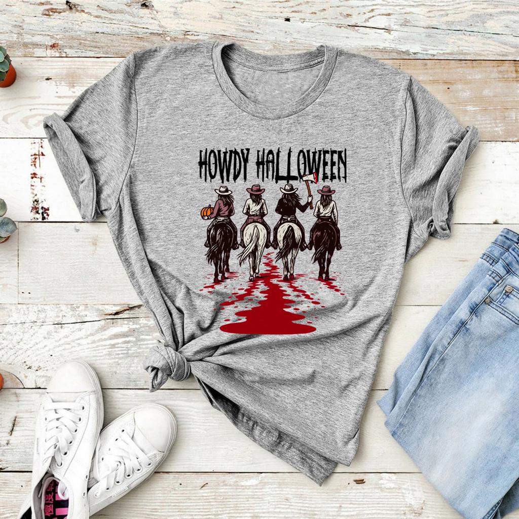 Howdy Halloween T-shirt Western Halloween Girls T-Shirt Vintage Short Sleeve Women's Tshirt Funny Cowgirl Tee Streetwear Tops