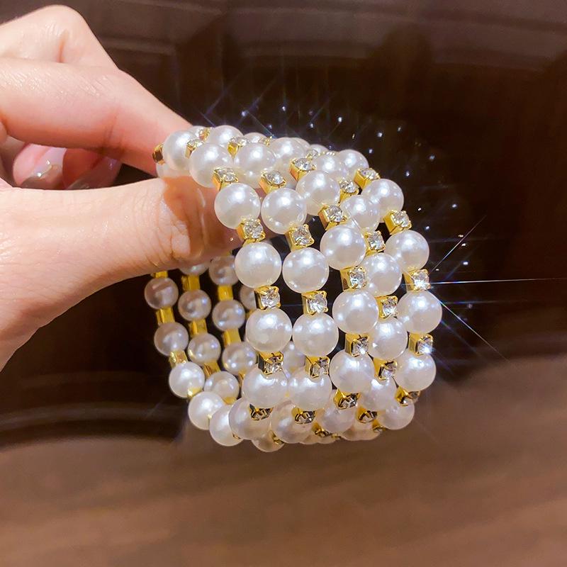 European-American Vintage Pearl & Diamond Open Bangle: Luxurious, Versatile Court-Style Bracelet