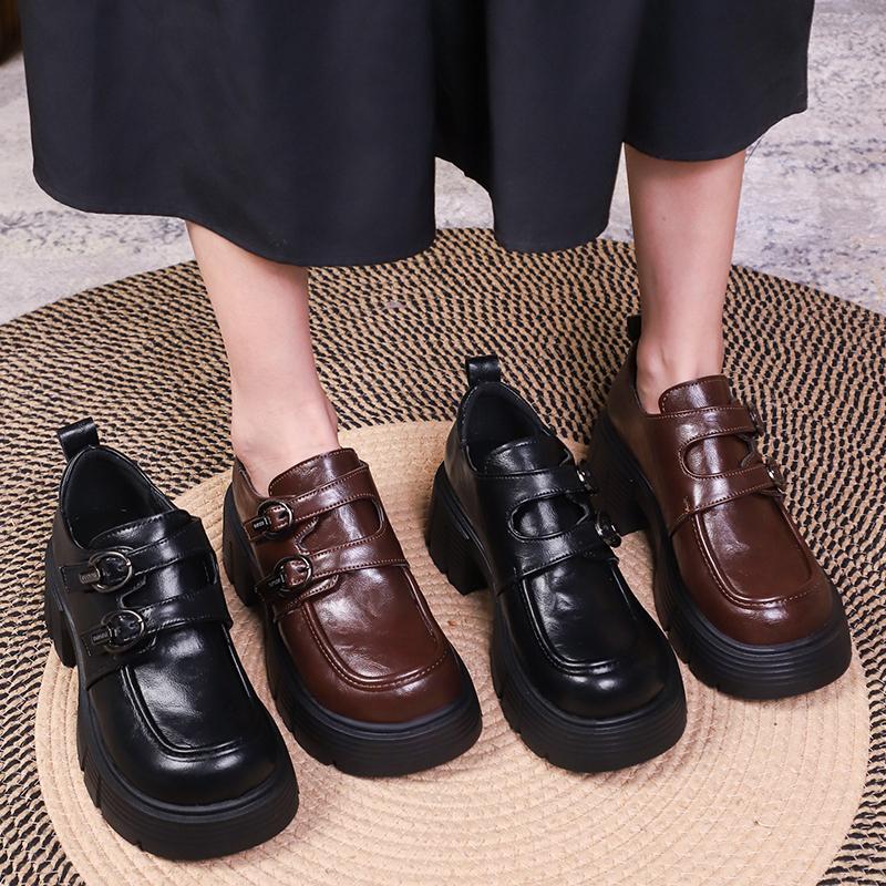 2025 New Thick Bottom Mary Jane Leather Shoes Women Autumn Design Punk Shoes Fashion Versatile Loafers Casual Shoes