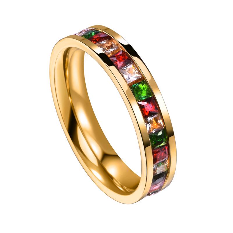 Zirconia Starry Sky Square Diamond Titanium Steel Women's Ring