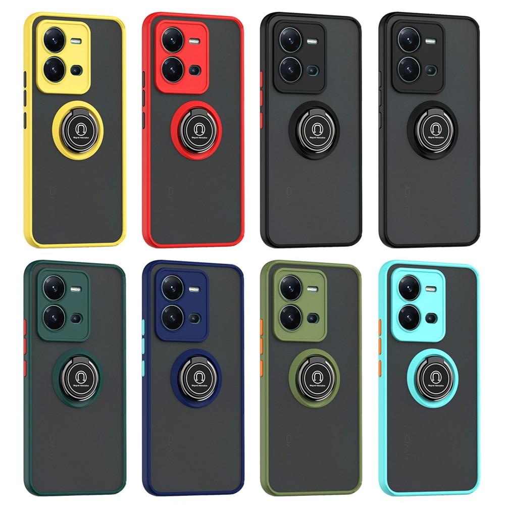 KEYSION Modische matte Hülle für VIVO V25 5G V25e, transparentes Silikon + PC-Ring-Ständer, stoßfeste Handyhülle für VIVO Y76 5G Y76S