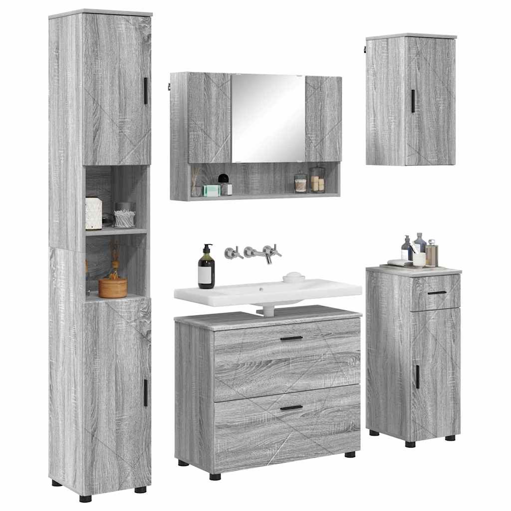 Bathroom Furniture Set 5 pcs Grey Sonoma Plywood and Metal