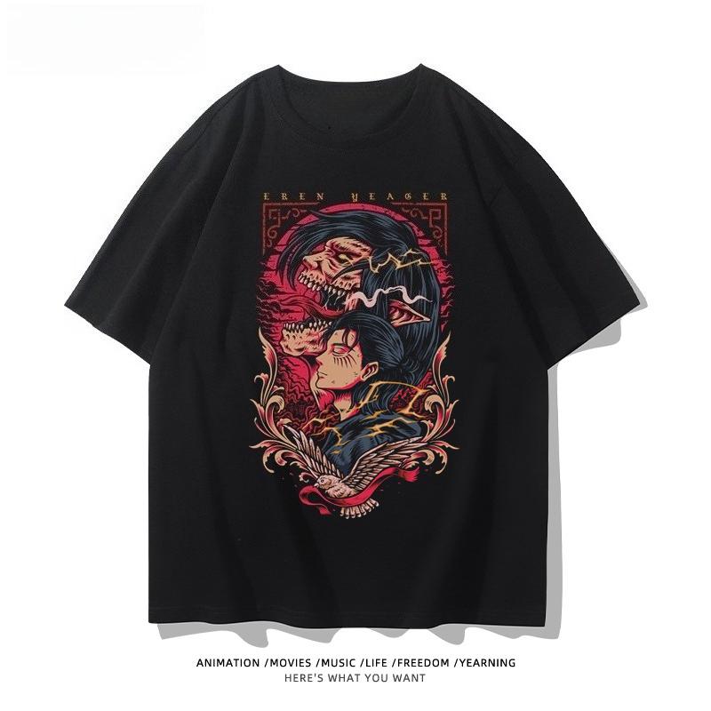 Attack On Titan Animation Derivatives Wings of Liberty Printed Short Sleeve T-shirt Women's Fashion Loose Cotton Unisex Top